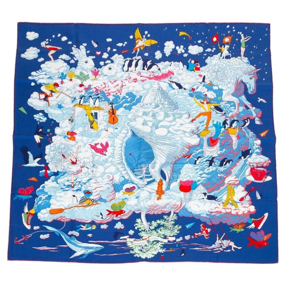 Hermes Sur Mon Nuage Silk Scarf 35x35 inches Blue Design (1 of 5)