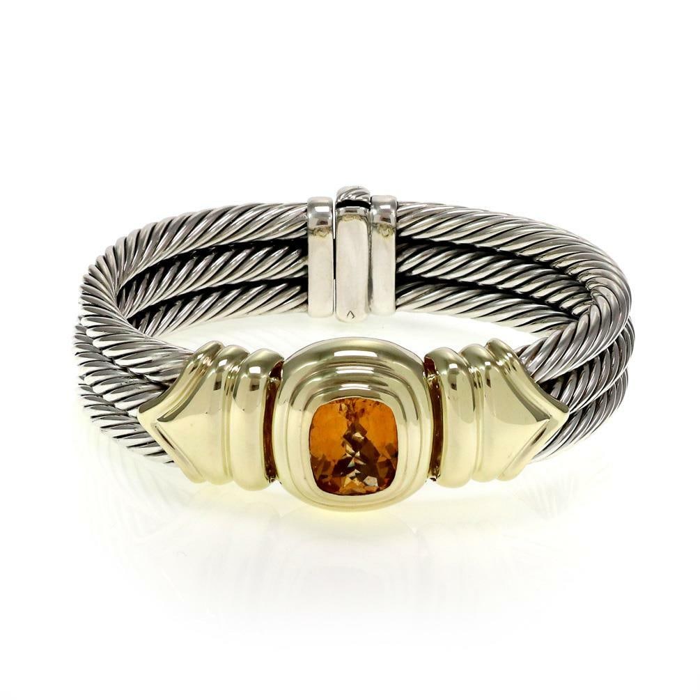 David Yurman Citrine Gemstone Bracelet Sterling Silver 14k Gold Triple Cable Band (1 of 5)