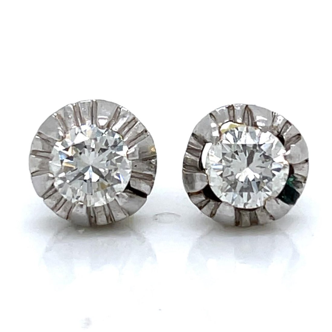 Diamond Stud Earrings Art Deco Platinum and 18K Gold 1.50 Carat Pair (1 of 3)