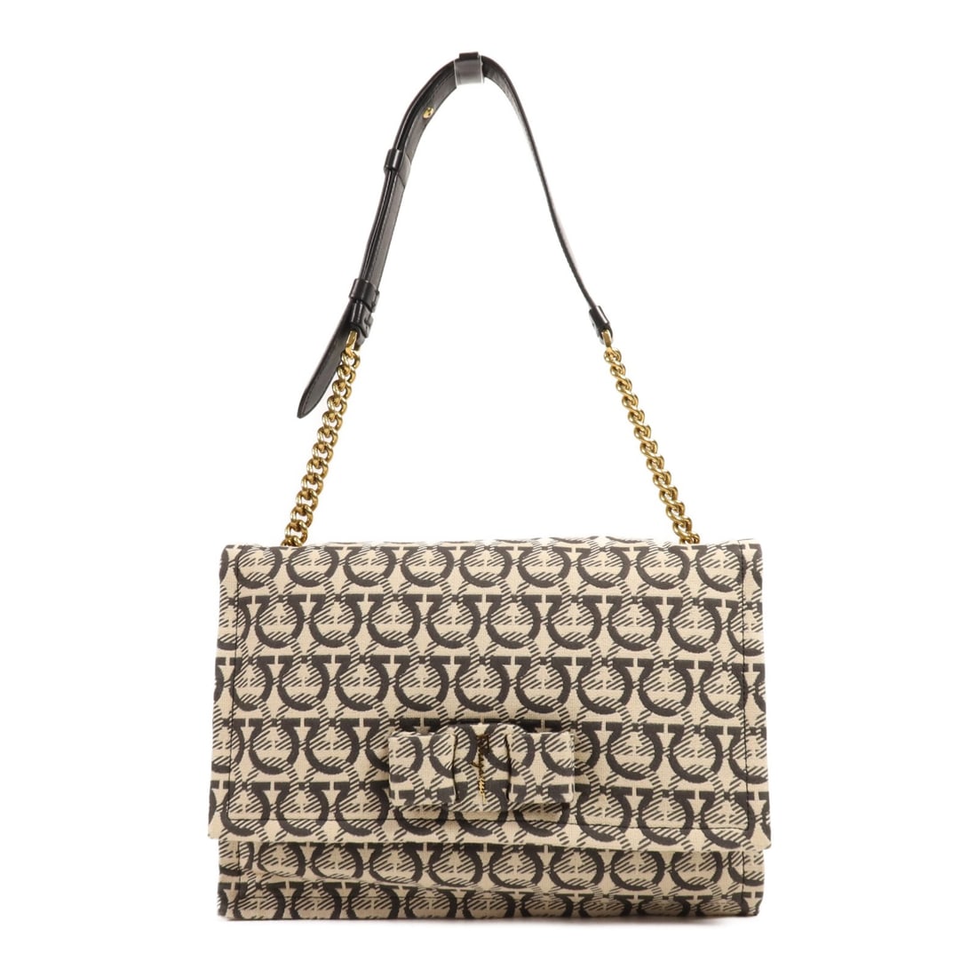 Salvatore Ferragamo Viva Bow Beige Grey Canvas Shoulder Bag: Salvatore Ferragamo Viva Bow Beige Grey Canvas Shoulder Bag Introducing the Salvatore Ferragamo Viva Bow Shoulder Bag, a stylish and sophisticated accessory perfect for any occasion. Crafted from dura