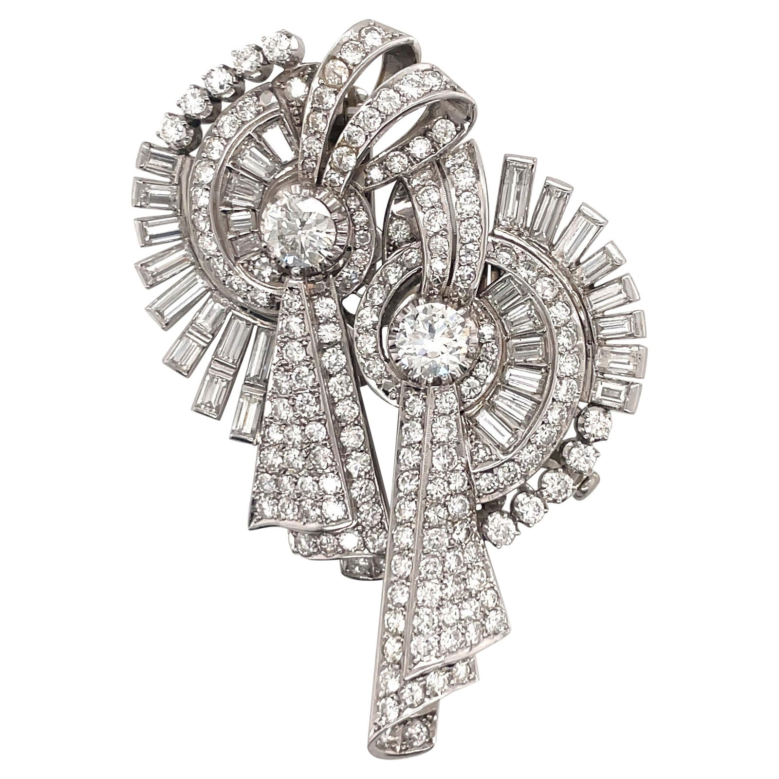 Art Deco Double Clip Brooch 18K White Gold 14.20 Carats Harbor Diamonds (1 of 8)