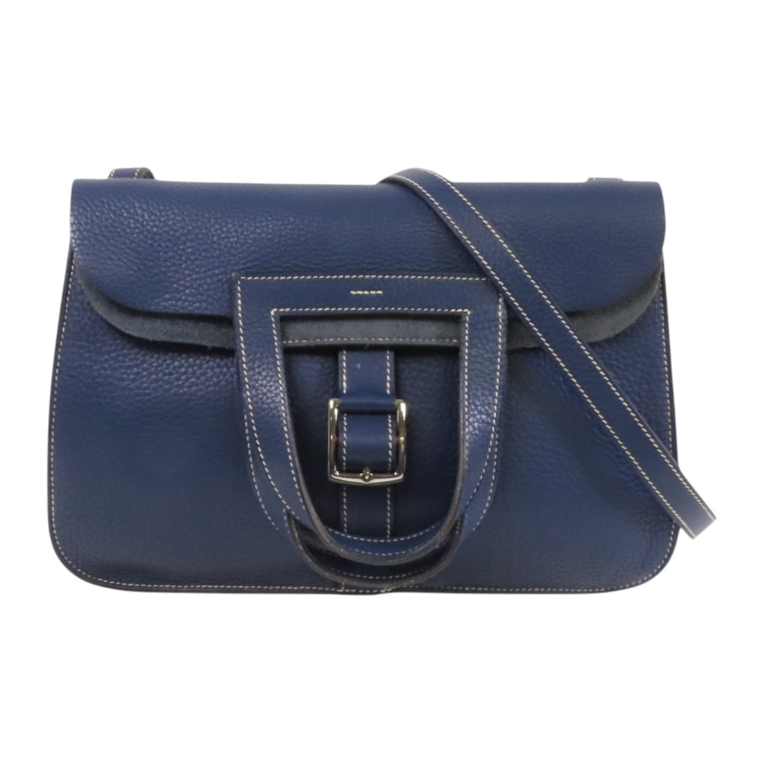 HERMES Halzan 31 Shoulder Bag Navy Clemence Leather (1 of 17)