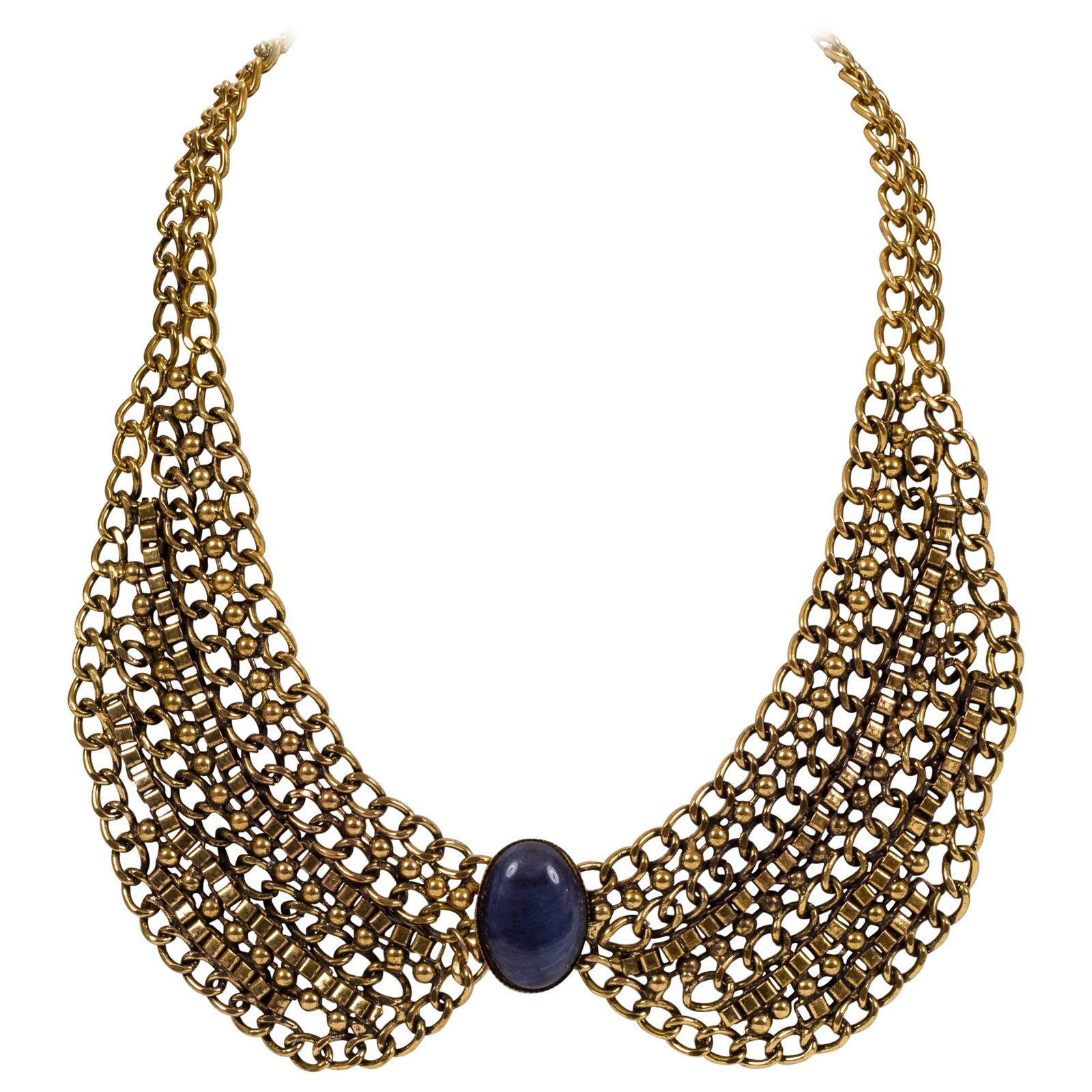 Karl Lagerfeld 90's Goldtone Chain Necklace with Blue Stone (1 of 4)