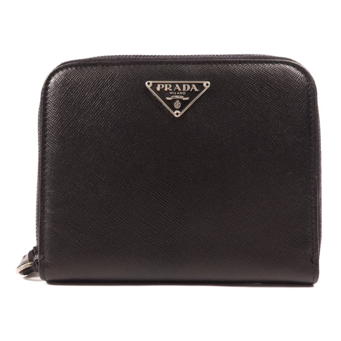 PRADA L-Shaped Zipper Wallet M606X Black Calfskin Leather (1 of 17)