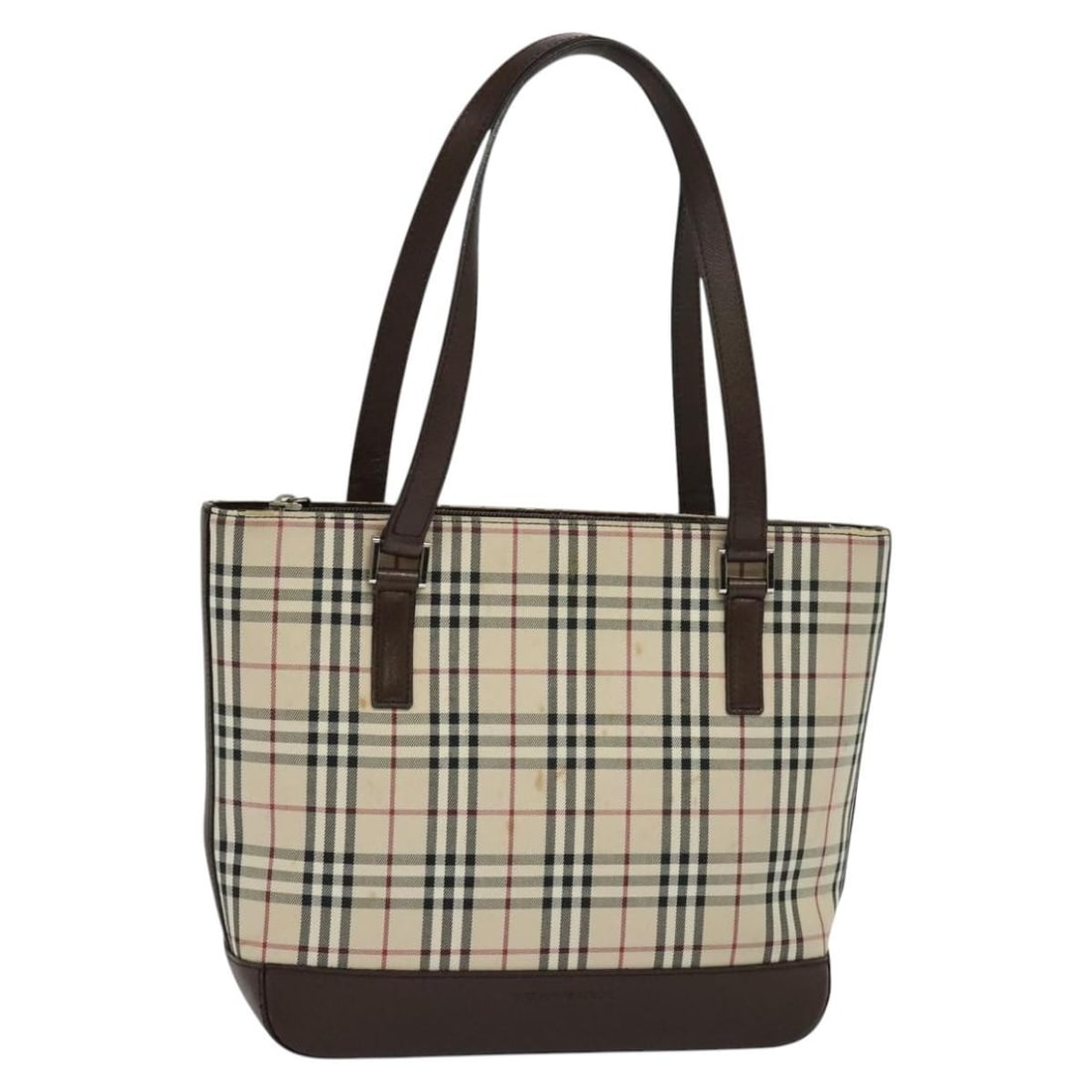 Beige and Brown Nova Check Tote by Burberry with Silver Accents (1 of 1)