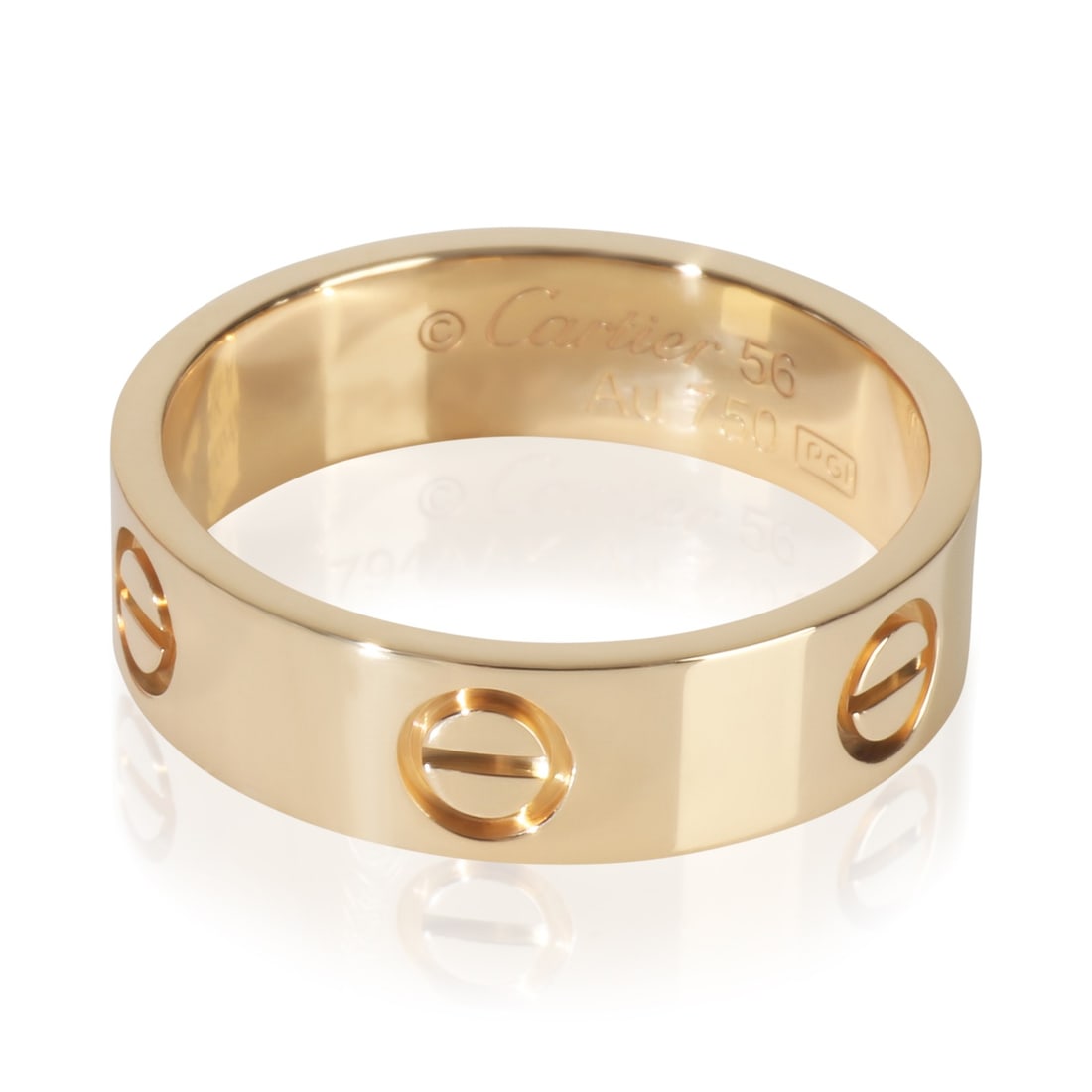 18k Yellow Gold Cartier Love Ring with Box and Papers Size 7.5: 18k Yellow Gold Cartier Love Ring with Box and Papers Size 7.5 This Cartier Love ring is crafted from 18k yellow gold and features a classic, unisex design from the renowned Love collection. It comes