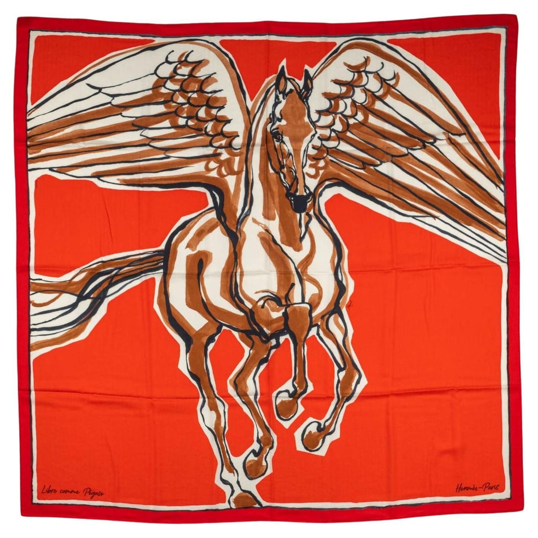 Hermes Libre Comme Pegase Shawl Cashmere Silk Red Brown 54 in (1 of 8)