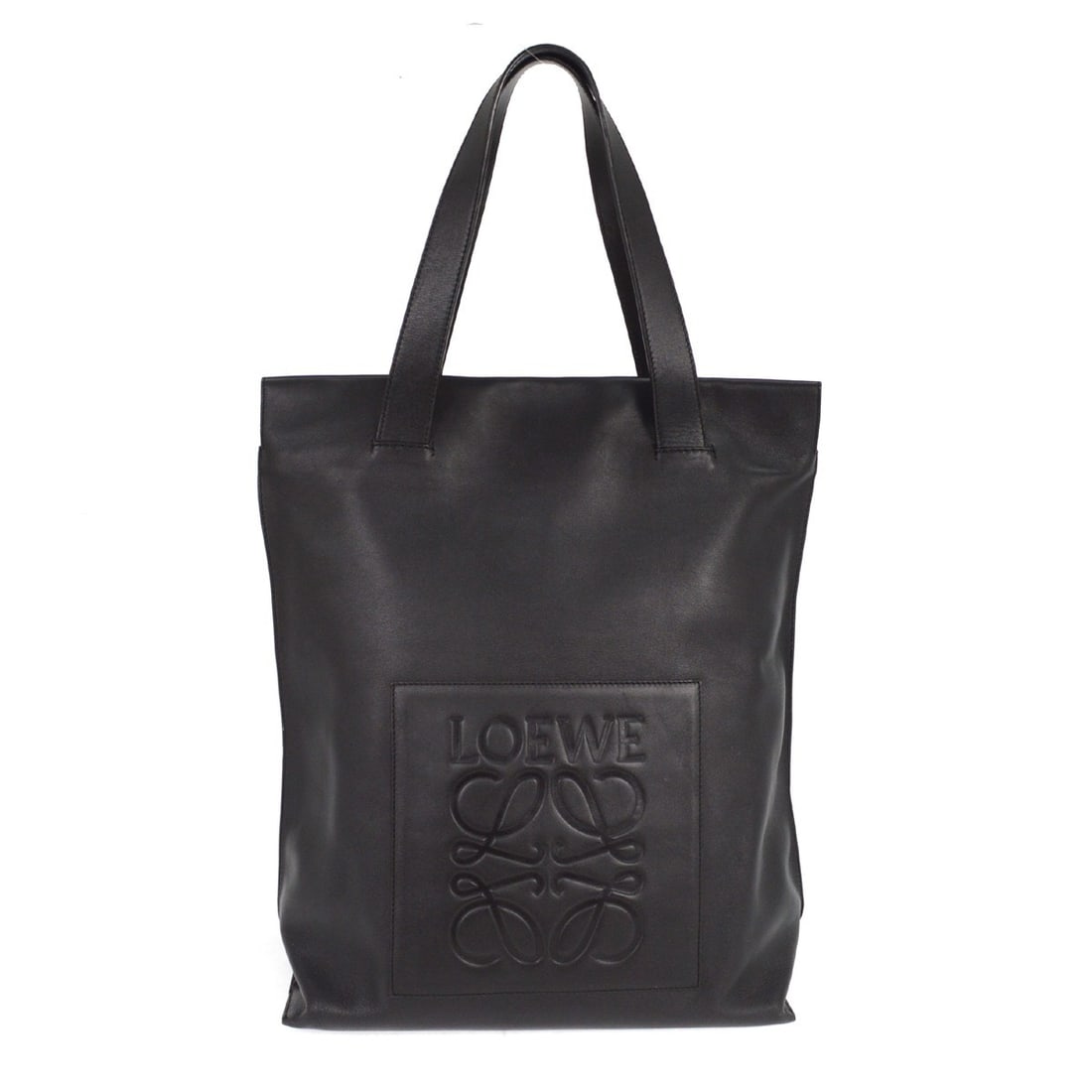 Loewe Nappa Black Leather Medium Tote Bag 261410: Loewe Nappa Black Leather Medium Tote Bag 261410 This stylish Loewe Black Leather Tote Bag is designed for both functionality and elegance. With a medium size, it features a magnetic closure and doubl