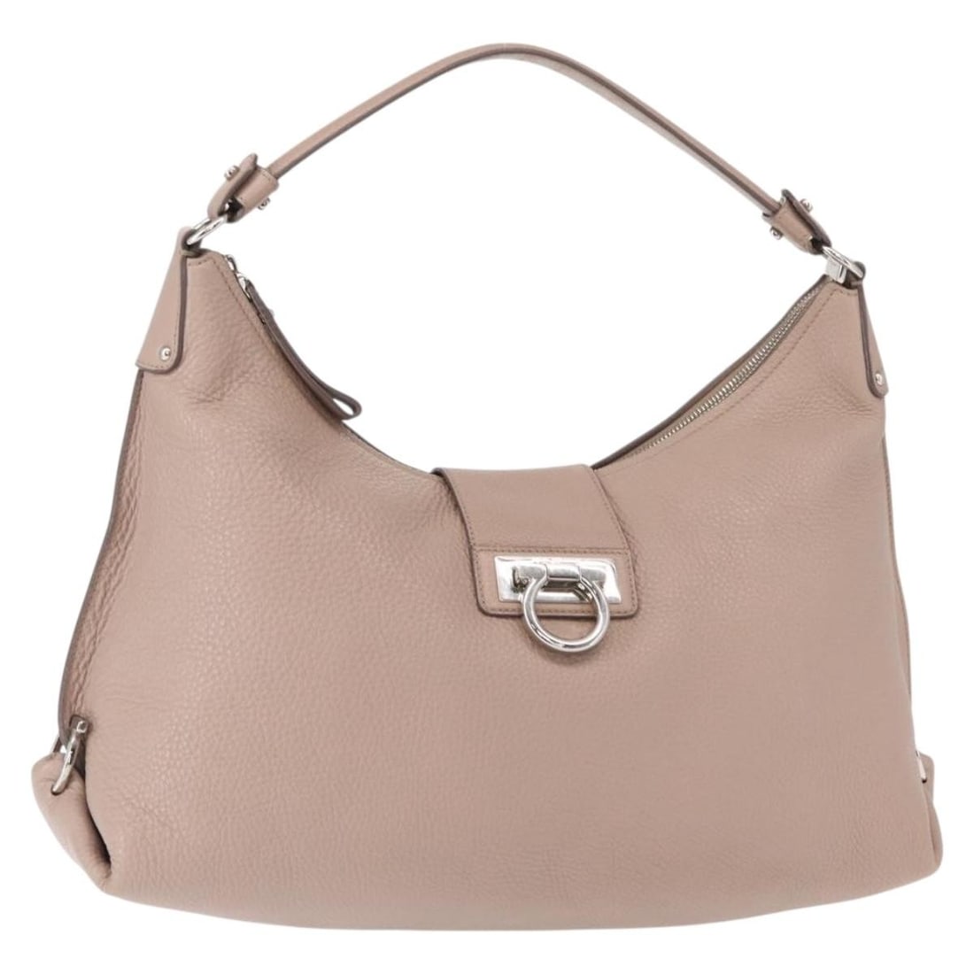 Fanisa Beige Shoulder Bag by Salvatore Ferragamo: Fanisa Beige Shoulder Bag by Salvatore Ferragamo This pre-owned Salvatore Ferragamo Fanisa Hobo Gancini shoulder bag features a beige color and a classic design. It is in excellent condition with slig