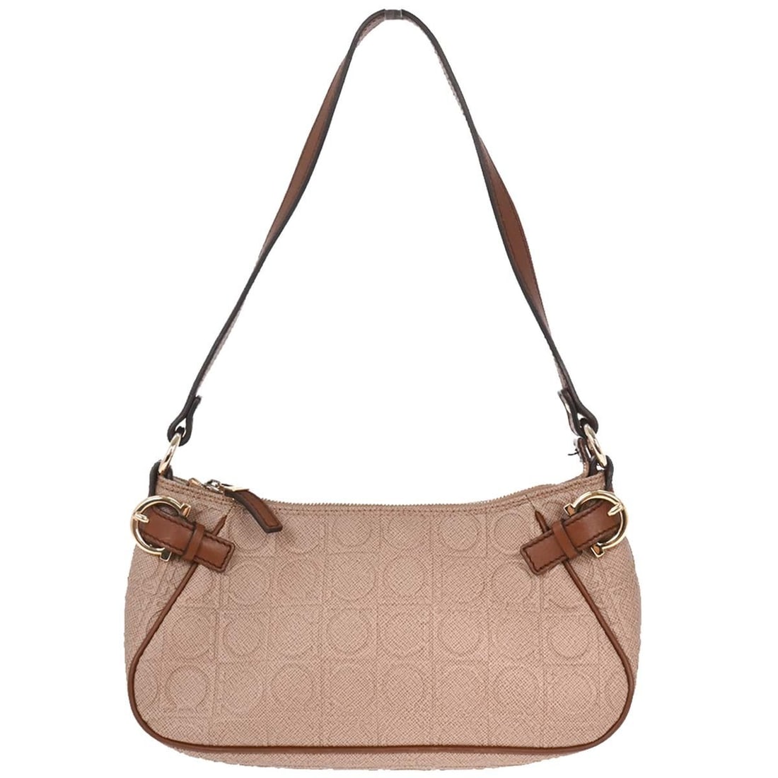Salvatore Ferragamo Brown Gancini Top Handle Leather Handbag: Salvatore Ferragamo Brown Gancini Top Handle Leather Handbag This stylish Salvatore Ferragamo Brown Gancini Handbag combines elegance with functionality. Crafted from high-quality leather, this small