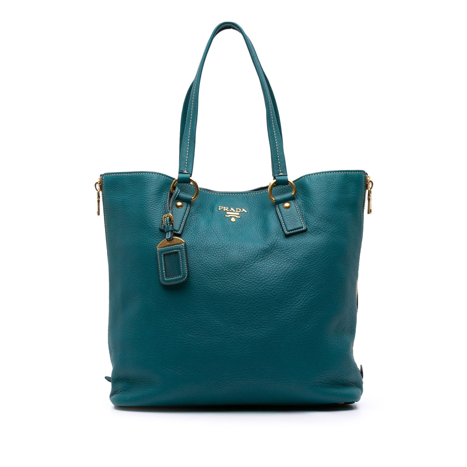 Prada Vitello Daino Blue Leather Side Zip Tote Bag (1 of 16)