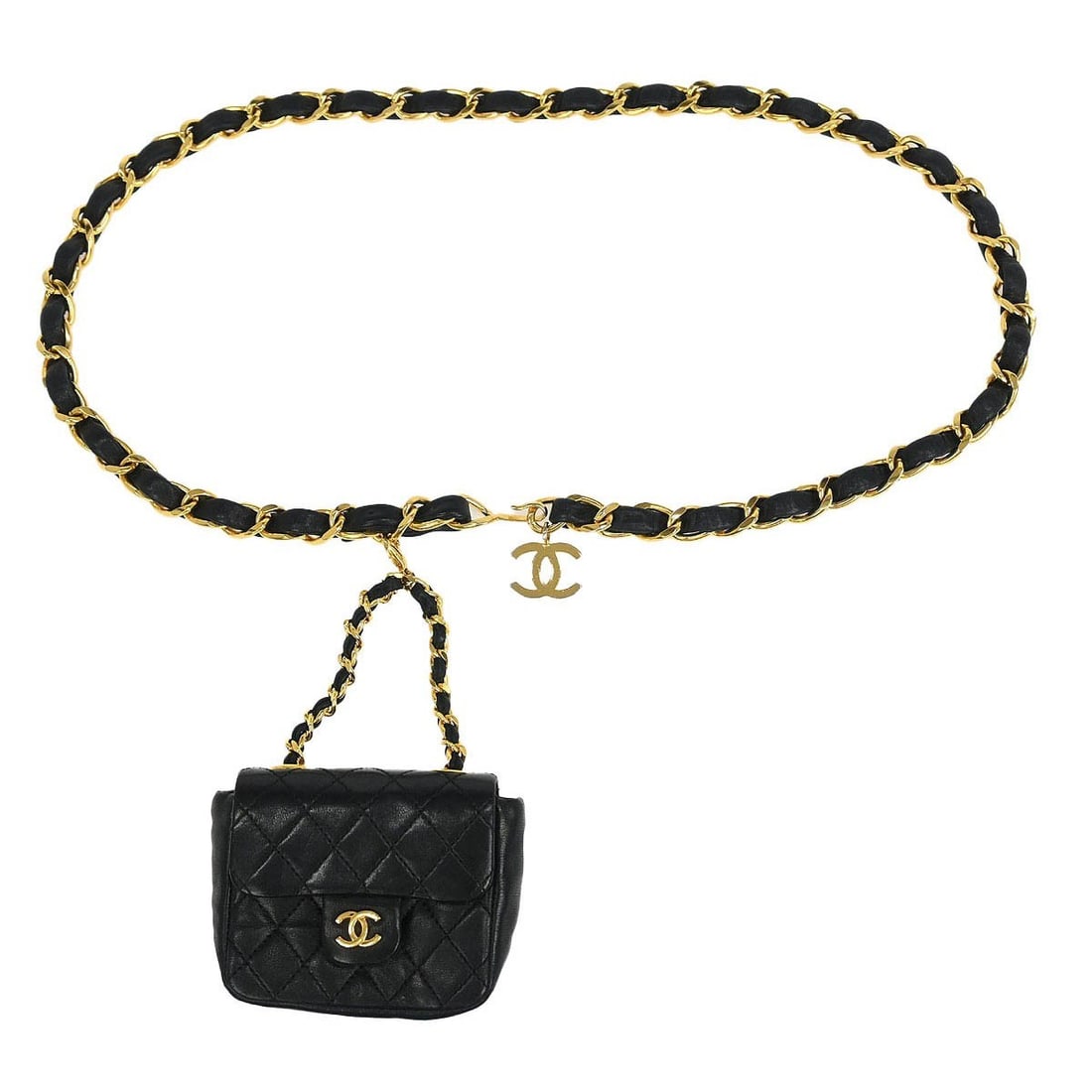 Chanel Classic Flap Micro Bum Bag Black Lambskin Detachable Belt: Chanel Classic Flap Micro Bum Bag Black Lambskin Detachable Belt Elevate your casual style with the Chanel Black Lambskin Classic Flap Micro Bum Belt Bag. This chic micro-sized bag features a luxuriou