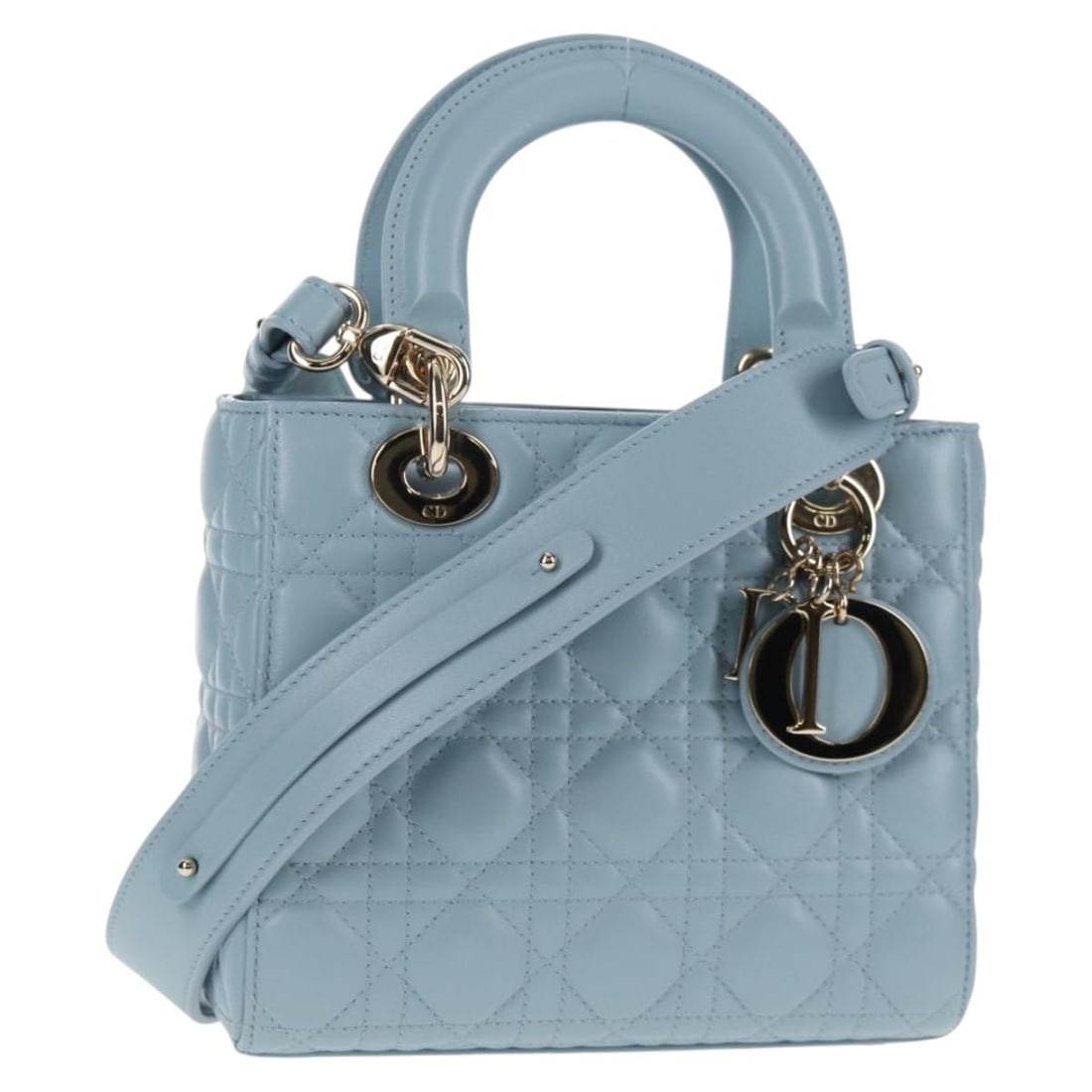 Christian Dior Light Blue Leather Canage Hand Bag Gold Hardware Auth 135403M (1 of 18)