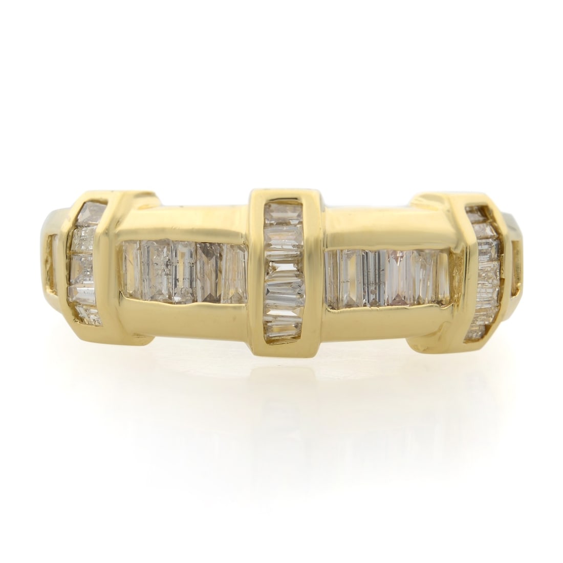 Rachel Koen 0.50Cttw Baguette Diamond Band Ring in 14K Yellow Gold: Rachel Koen 0.50Cttw Baguette Diamond Band Ring in 14K Yellow Gold This exquisite ladies band ring showcases a stunning array of white baguette cut diamonds, elegantly arranged in a channel setting. C