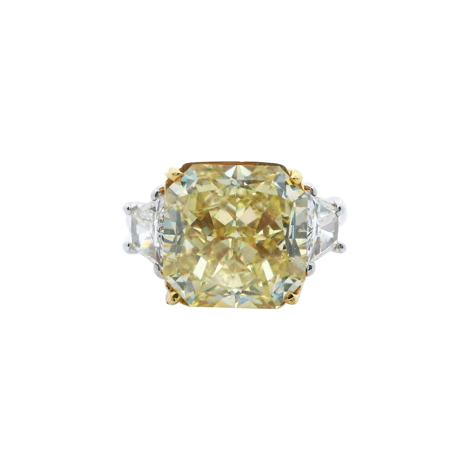 GIA 8.30ct Radiant Fancy Yellow Diamond Two Tone Ring: GIA 8.30ct Radiant Fancy Yellow Diamond Two Tone Ring Presenting a breathtaking GIA certified 8.30 carat radiant fancy yellow diamond ring, masterfully crafted in a stunning two-tone design. This exqu