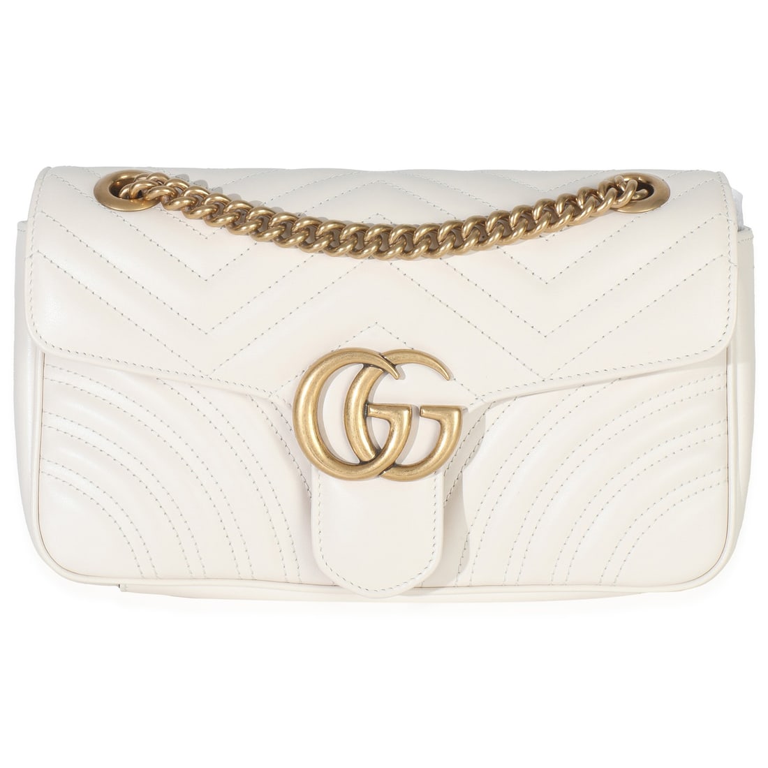 White Leather Medium GG Marmont Shoulder Bag by Gucci with Accessories: White Leather Medium GG Marmont Shoulder Bag by Gucci with Accessories This Gucci Medium GG Marmont shoulder bag is crafted from white calfskin matelasse leather and features gold-tone hardware. The b