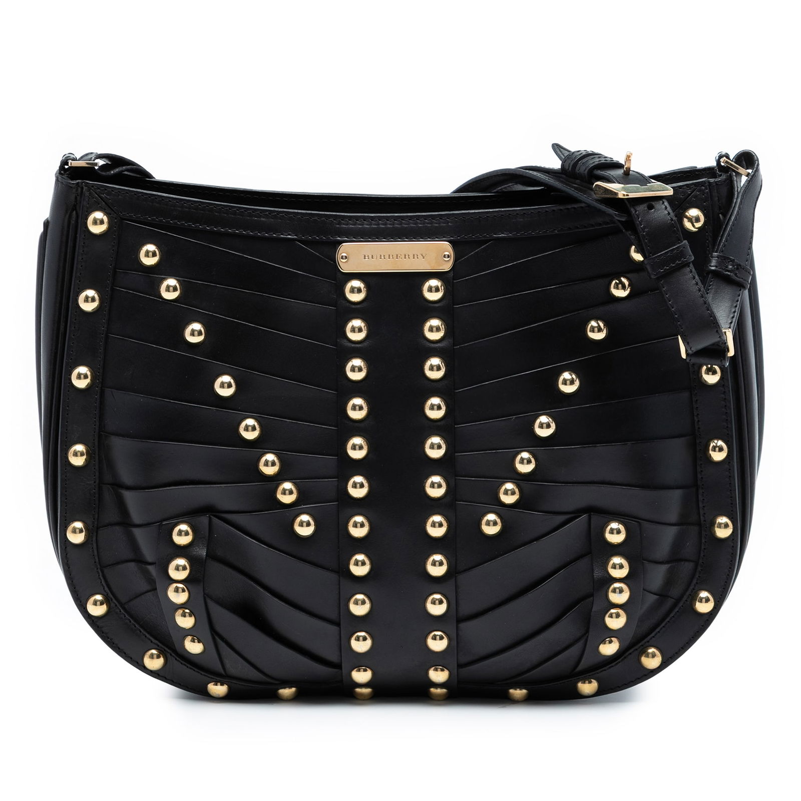 Burberry Black Studded Leather Shoulder Bag Italy (1 of 7)