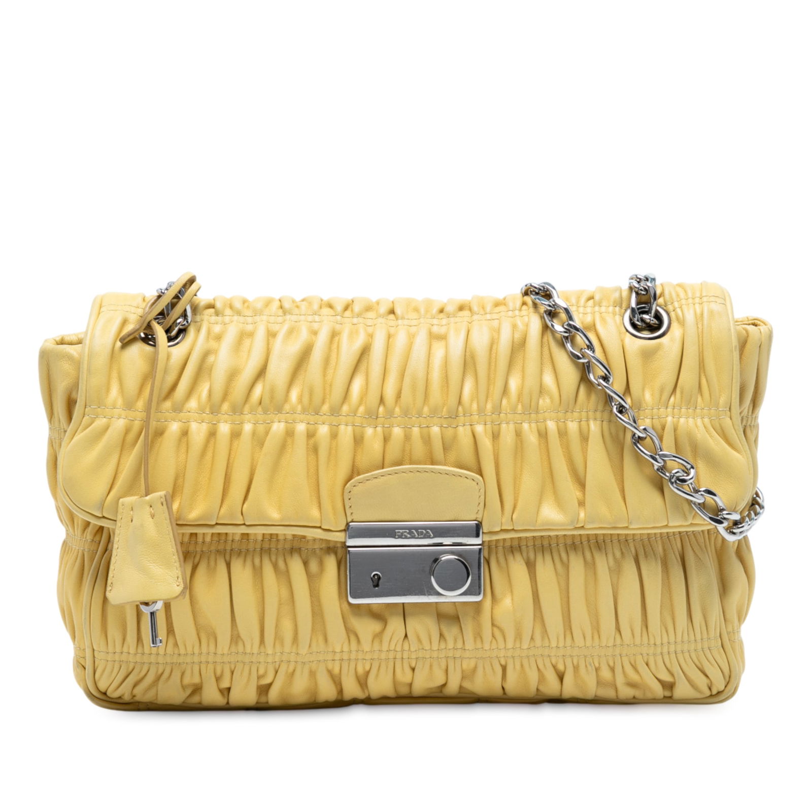 Prada Medium Nappa Gaufre Yellow Chain Flap Shoulder Bag (1 of 7)
