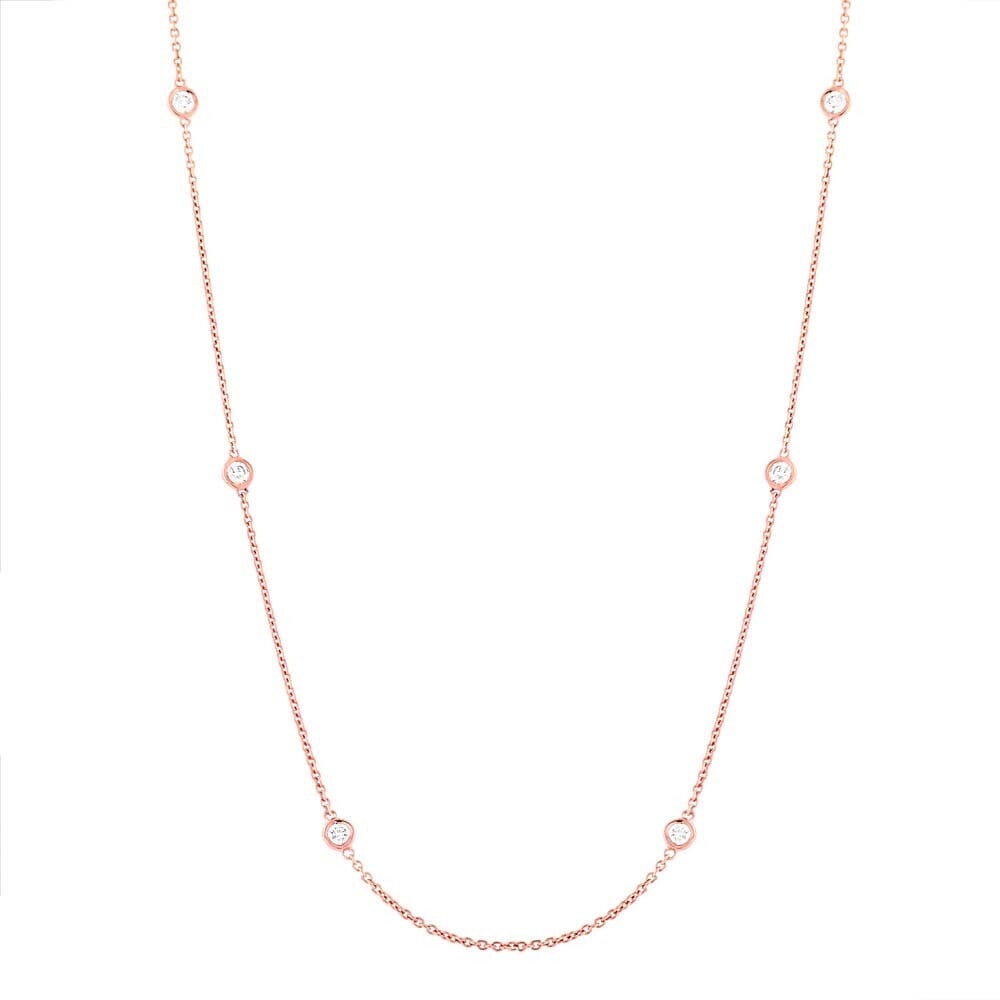 14K Rose Gold Rachel Koen 0.77ct Diamond Necklace 18 Inch: 14K Rose Gold Rachel Koen 0.77ct Diamond Necklace 18 Inch This elegant 14K rose gold necklace features a stunning diamonds by the yard design, showcasing natural diamonds with a total carat weight of
