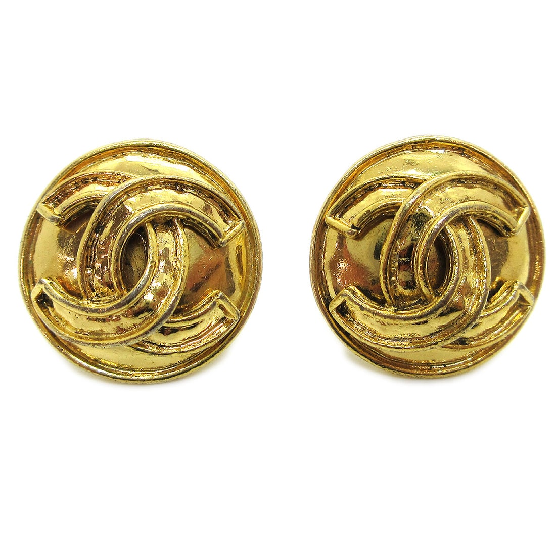 Chanel 94P Gold-tone Clip-On Button Earrings with Logo (1 of 4)