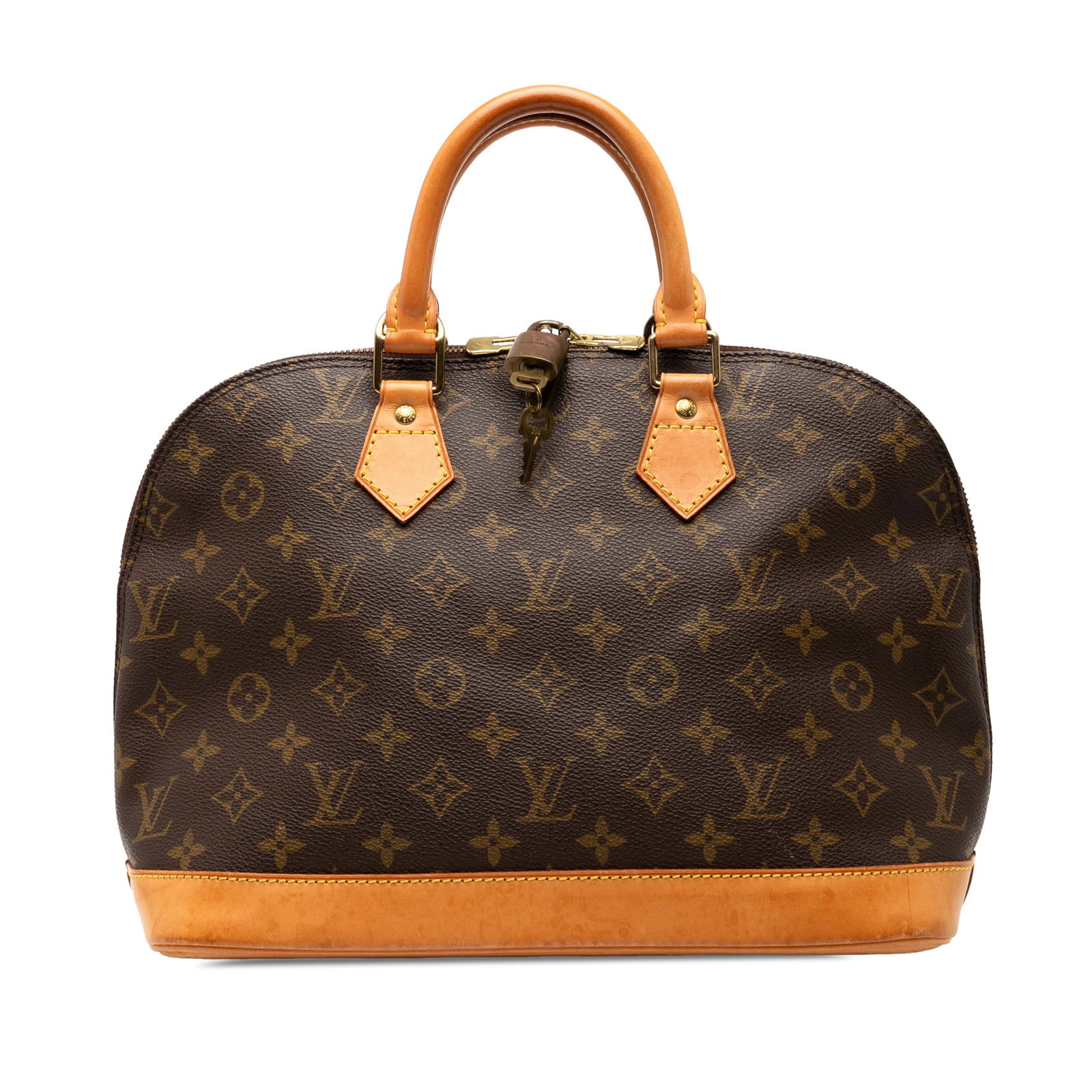 Louis Vuitton Monogram Alma PM Bag with Vachetta Leather Trim: Louis Vuitton Monogram Alma PM Bag with Vachetta Leather Trim The Louis Vuitton Monogram Alma PM is a sophisticated handbag that showcases a classic monogram canvas body complemented by vachetta leath