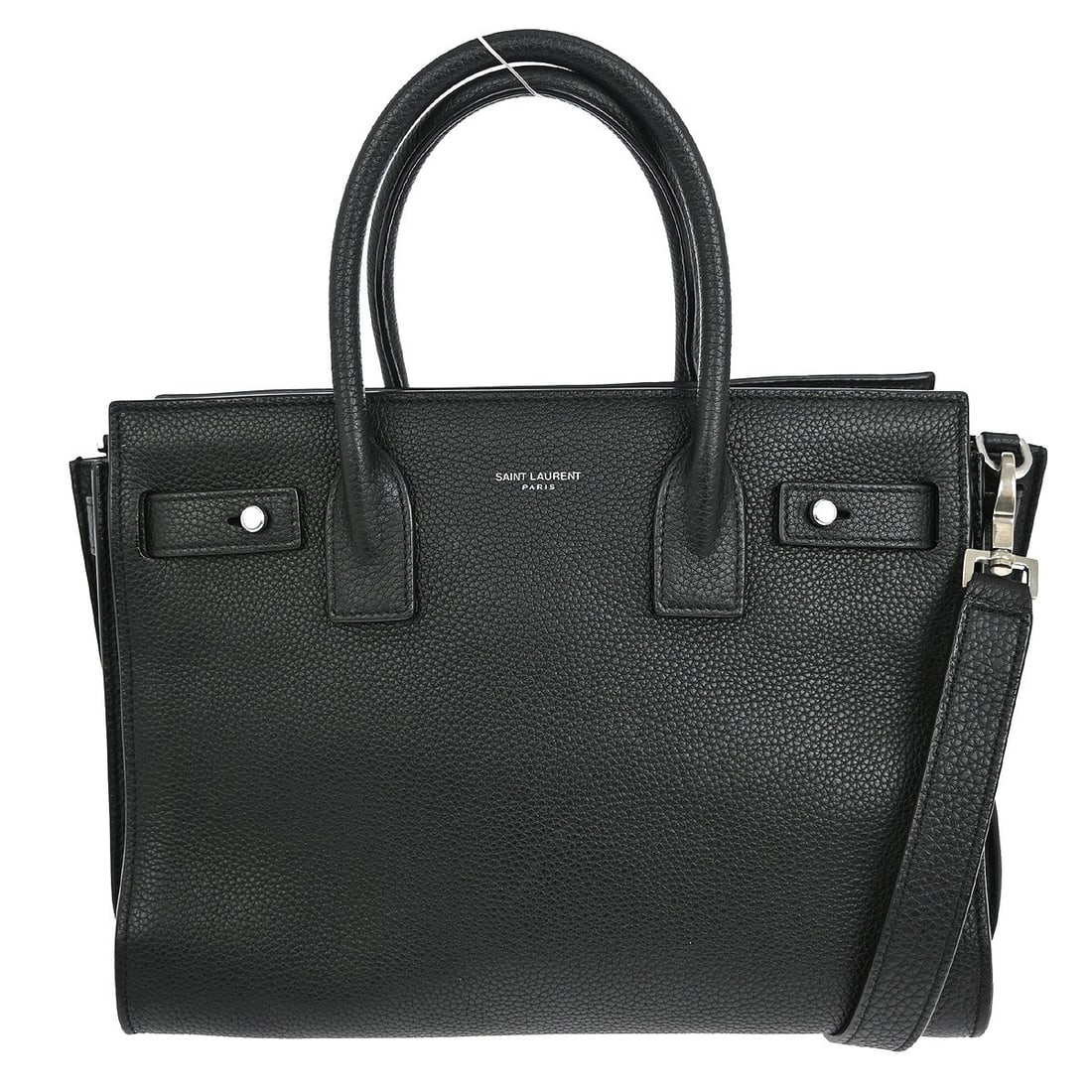 Black Sac de Jour NM Handbag by Saint Laurent: Black Sac de Jour NM Handbag by Saint Laurent This pre-owned Saint Laurent Sac de Jour NM Bag is a 2-way handbag designed for women. The exterior is in good condition with minor scuffs, while the inte