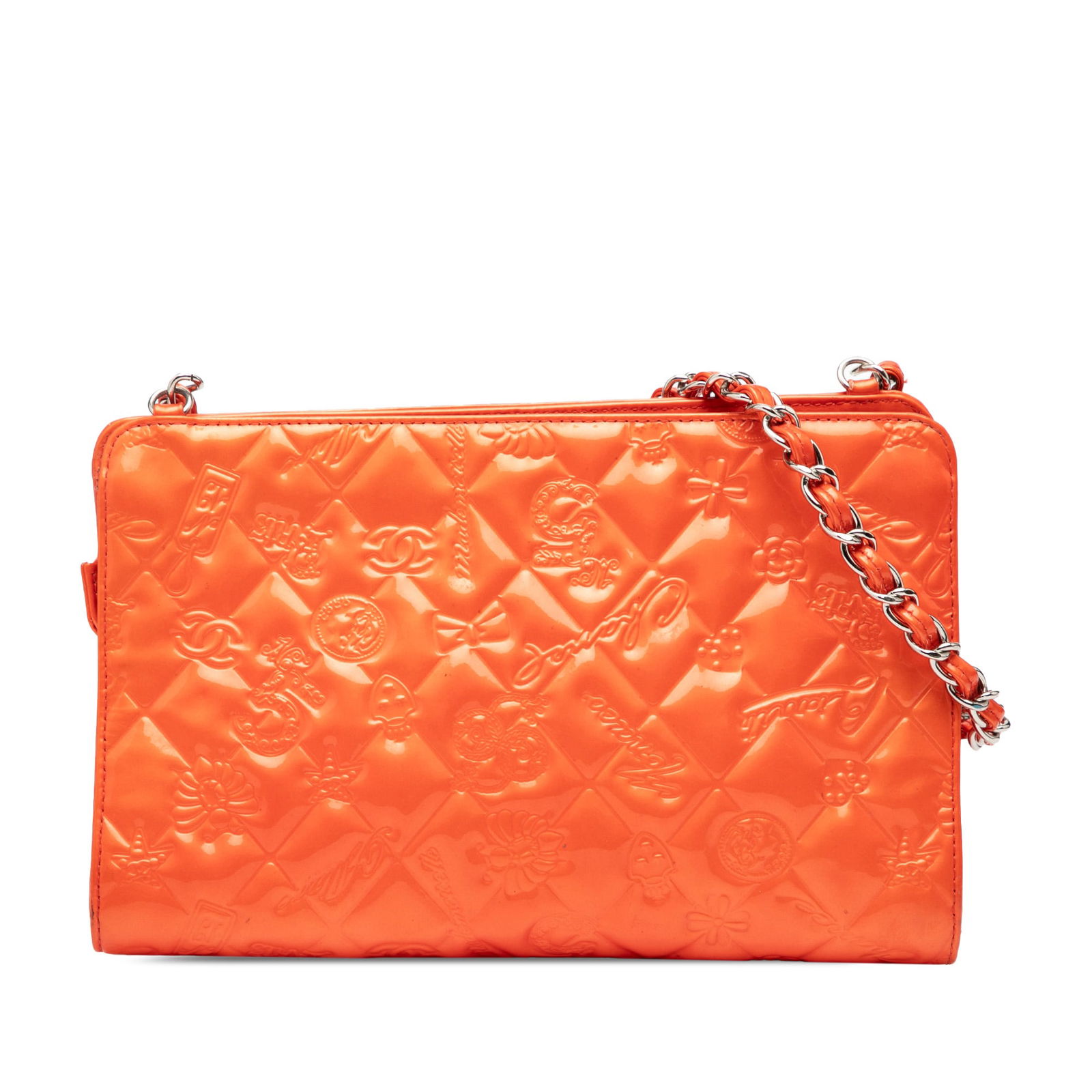 Chanel Lucky Symbols Quilted Patent Leather Orange Pochette Shoulder Bag (1 of 7)