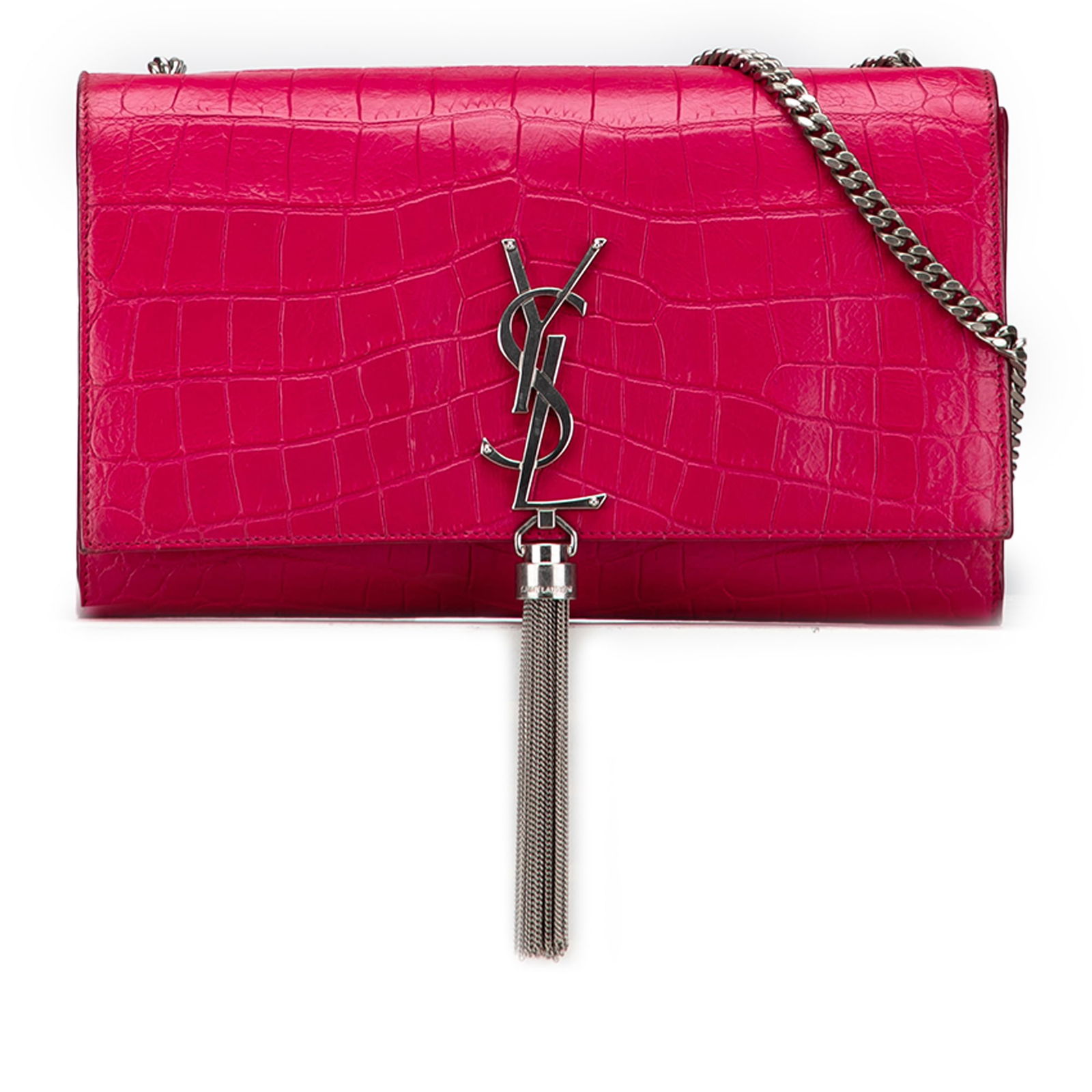 Saint Laurent Pink Croc Embossed Leather Kate Crossbody Bag (1 of 10)