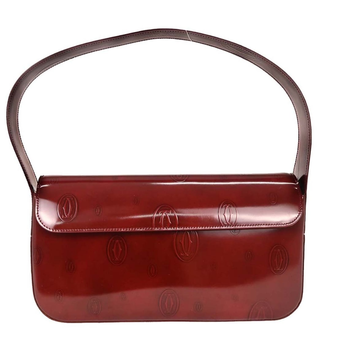 Cartier Bordeaux Patent Leather Happy Birthday Top Handle Bag: Cartier Bordeaux Patent Leather Happy Birthday Top Handle Bag Elevate your style with this stunning Cartier Bordeaux Patent Leather Happy Birthday Handbag. This small top handle bag features an elegan