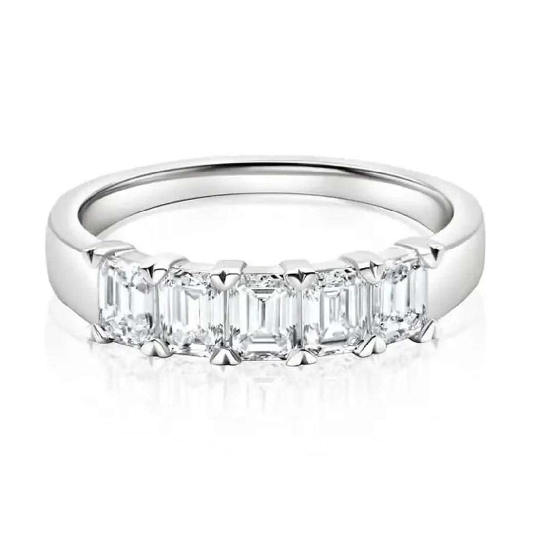 Rachel Koen 14K White Gold Emerald Cut Lab Grown Diamond Band Ring 1.15Ctw SZ 6.5: Rachel Koen 14K White Gold Emerald Cut Lab Grown Diamond Band Ring 1.15Ctw SZ 6.5 This exquisite prong set emerald cut lab grown diamond band ring is a stunning piece of jewelry, perfect for weddings
