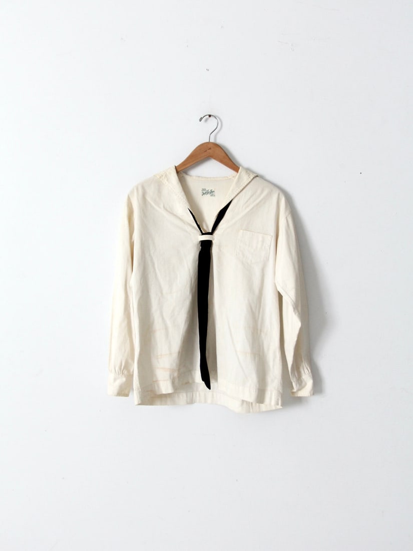 1920s Jack Tar Togs Cream Sailor Top with Black Tie (1 of 8)