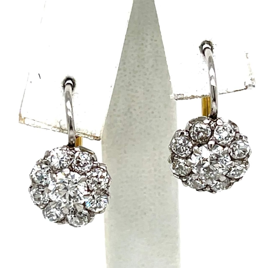 Platinum 18K Yellow Gold 3.30 Ct Diamond Earrings Exquisite Design (1 of 3)
