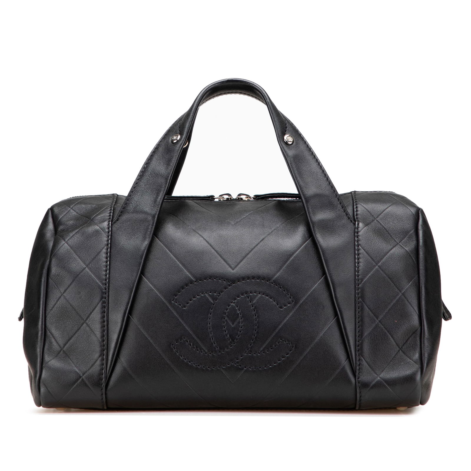 Chanel CC Chevron Quilted Lambskin Boston Bag Black Leather (1 of 13)