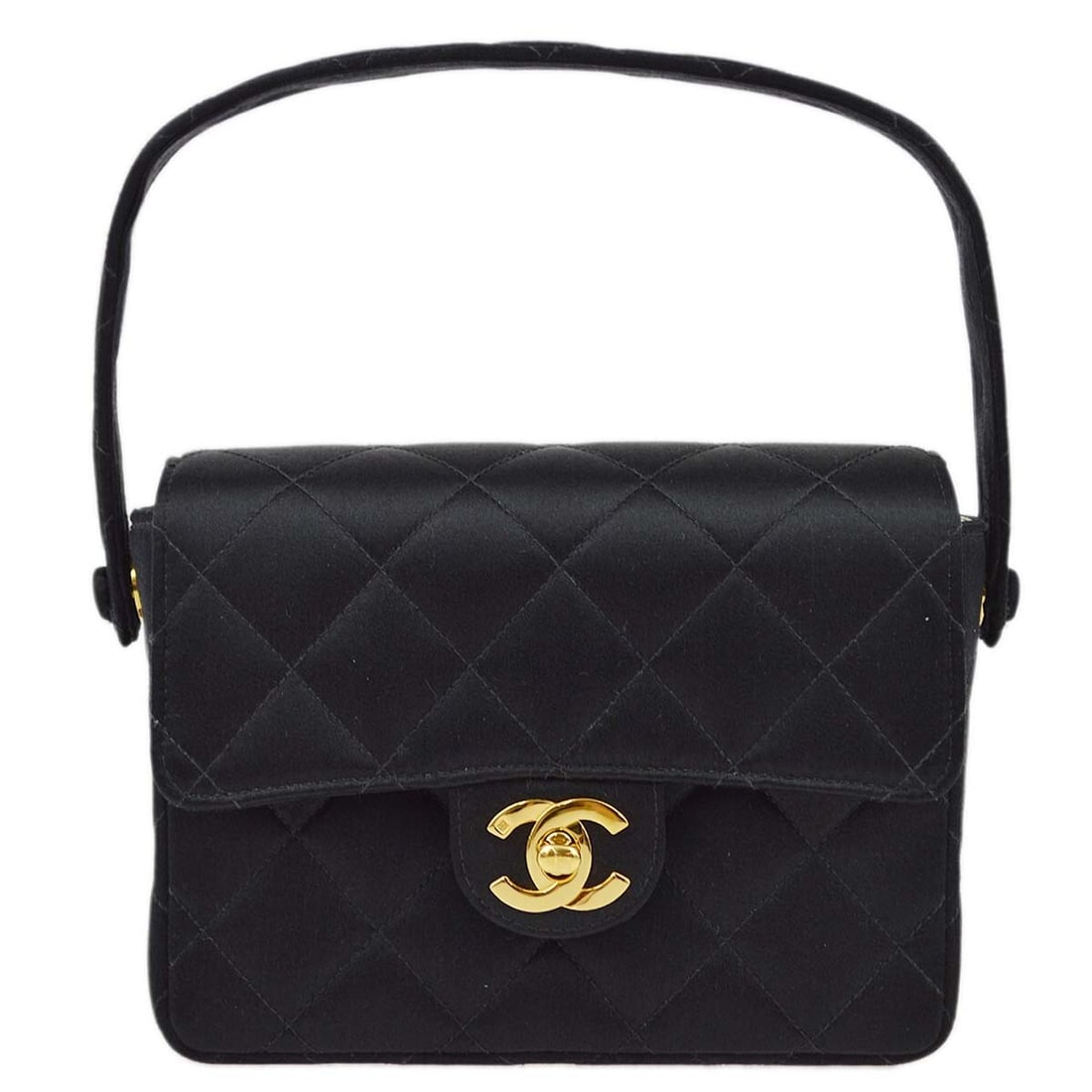 Chanel Black Satin Mini Classic Flap Handbag with Chain Strap (1 of 10)
