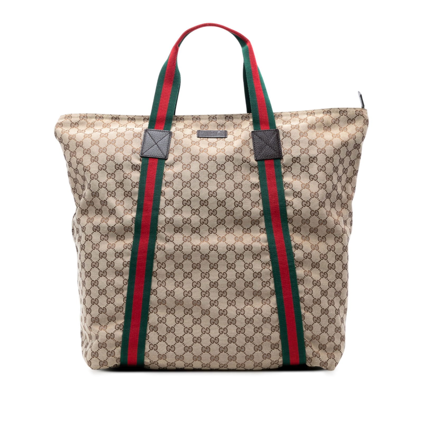 Gucci GG Canvas Web Tote Brown Fabric Bag from Italy (1 of 7)