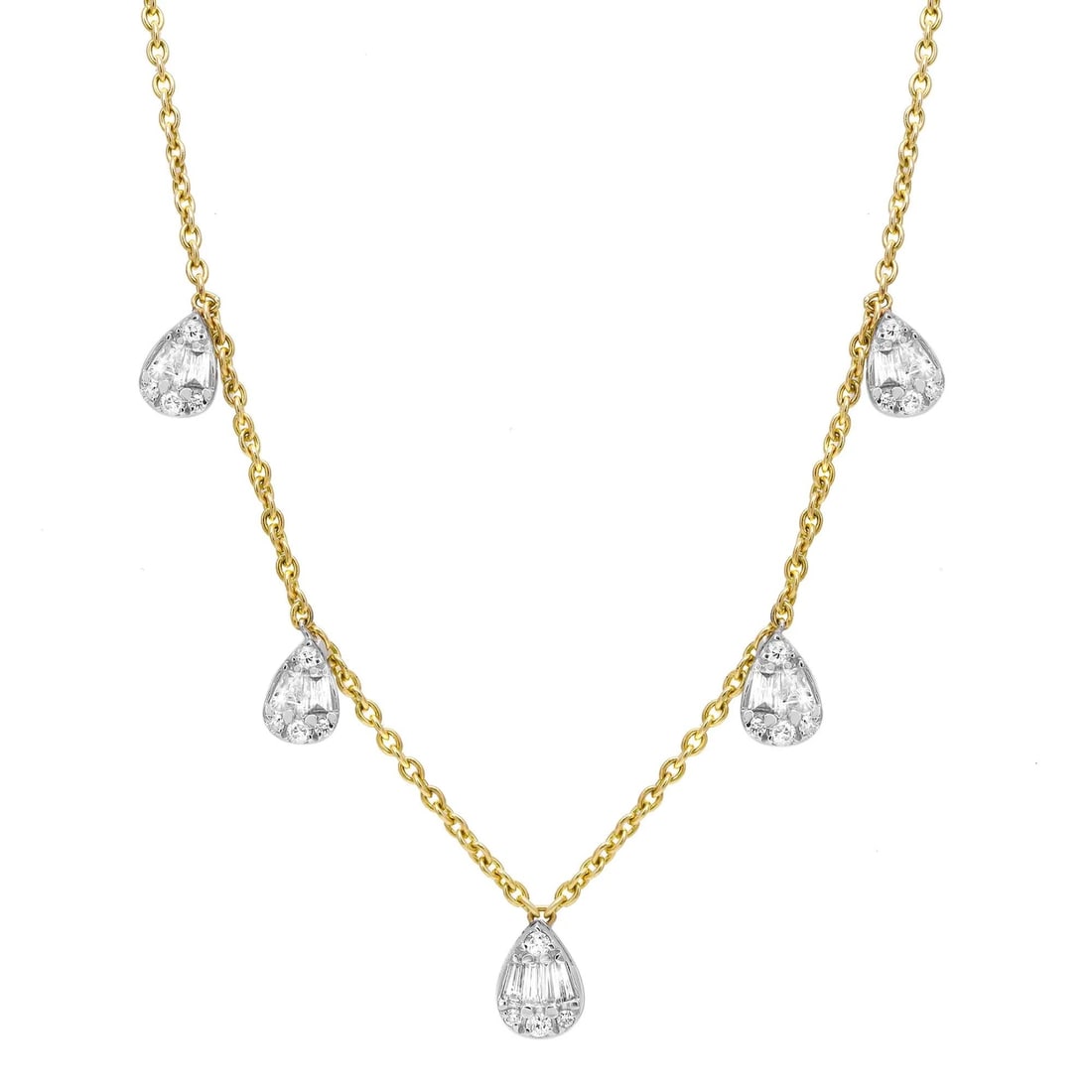 Rachel Koen 14K Multi-Tone Gold Diamond Drop Necklace 0.68 ctw: Rachel Koen 14K Multi-Tone Gold Diamond Drop Necklace 0.68 ctw This exquisite necklace by Rachel Koen combines elegance with modern design, featuring a stunning drop style crafted from high-polished 1