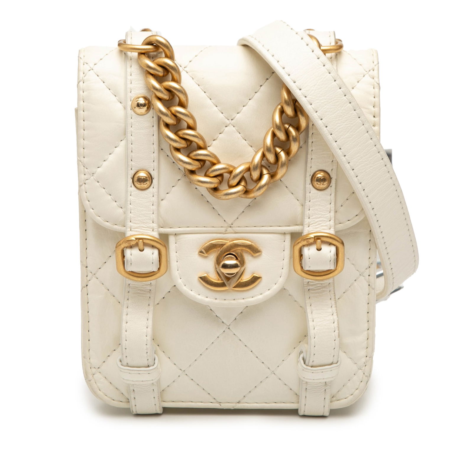 Chanel Mini City School Flap White Aged Calfskin Bag (1 of 9)