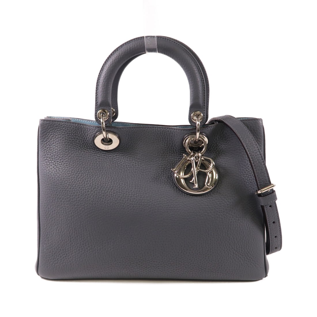 Dior Diorissimo 2 Way Shoulder Bag Gray Calfskin Leather (1 of 18)