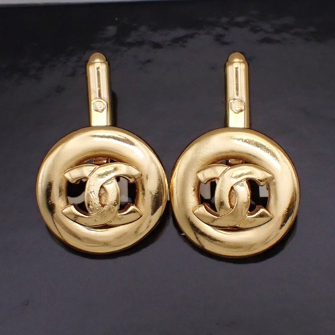 Round Gold Plated Cufflinks with Vintage Chanel Logo Design (1 of 1)