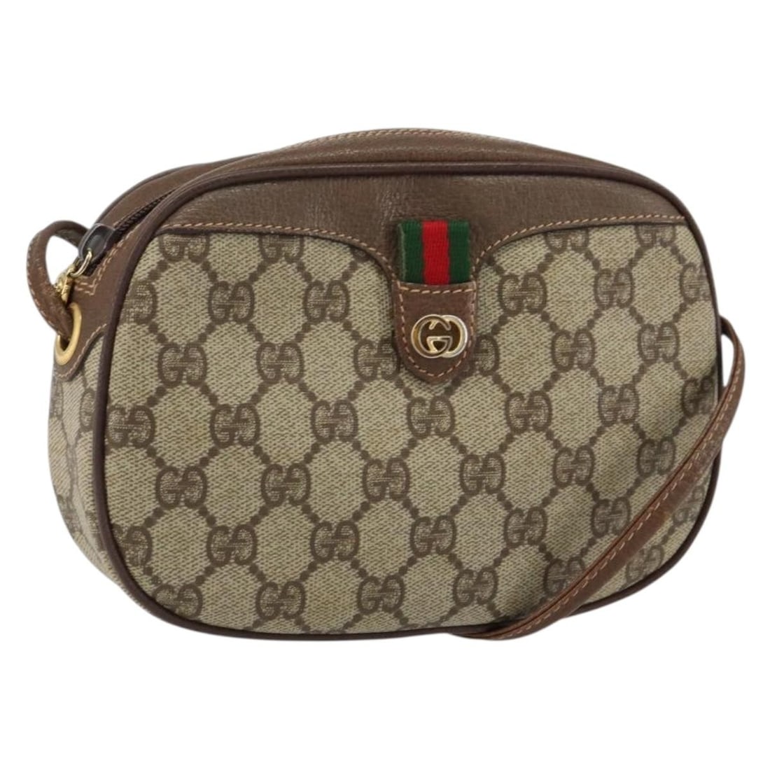 Beige Gucci Vintage Shoulder Pouch Bag: Beige Gucci Vintage Shoulder Pouch Bag This pre-owned Gucci vintage pocket shoulder bag in beige features a classic design with a compact silhouette. It shows signs of use, including rubbing and stain