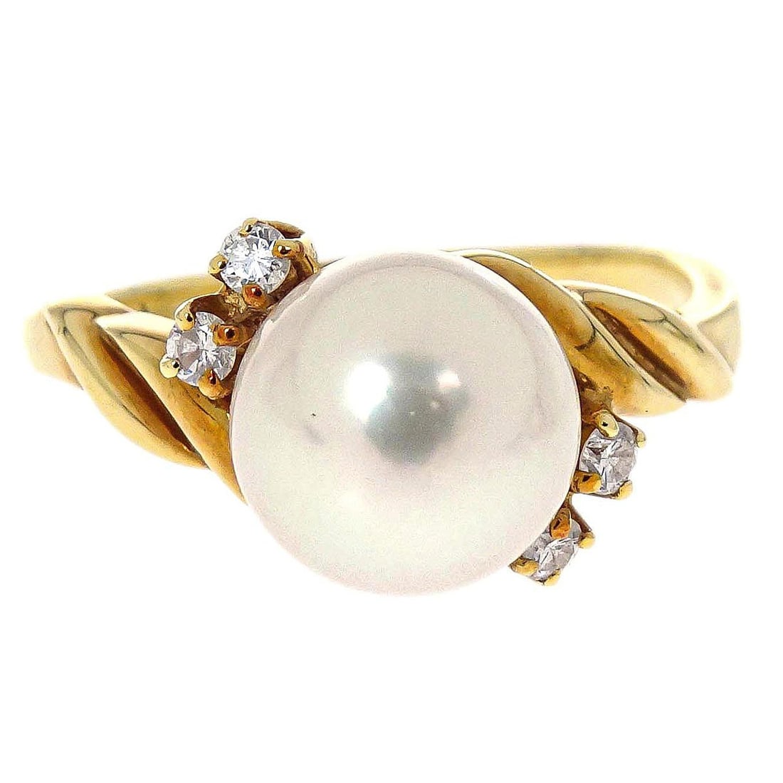 18K Gold Ring with Pearl and Diamond by Mikimoto Size 50 (1 of 4)