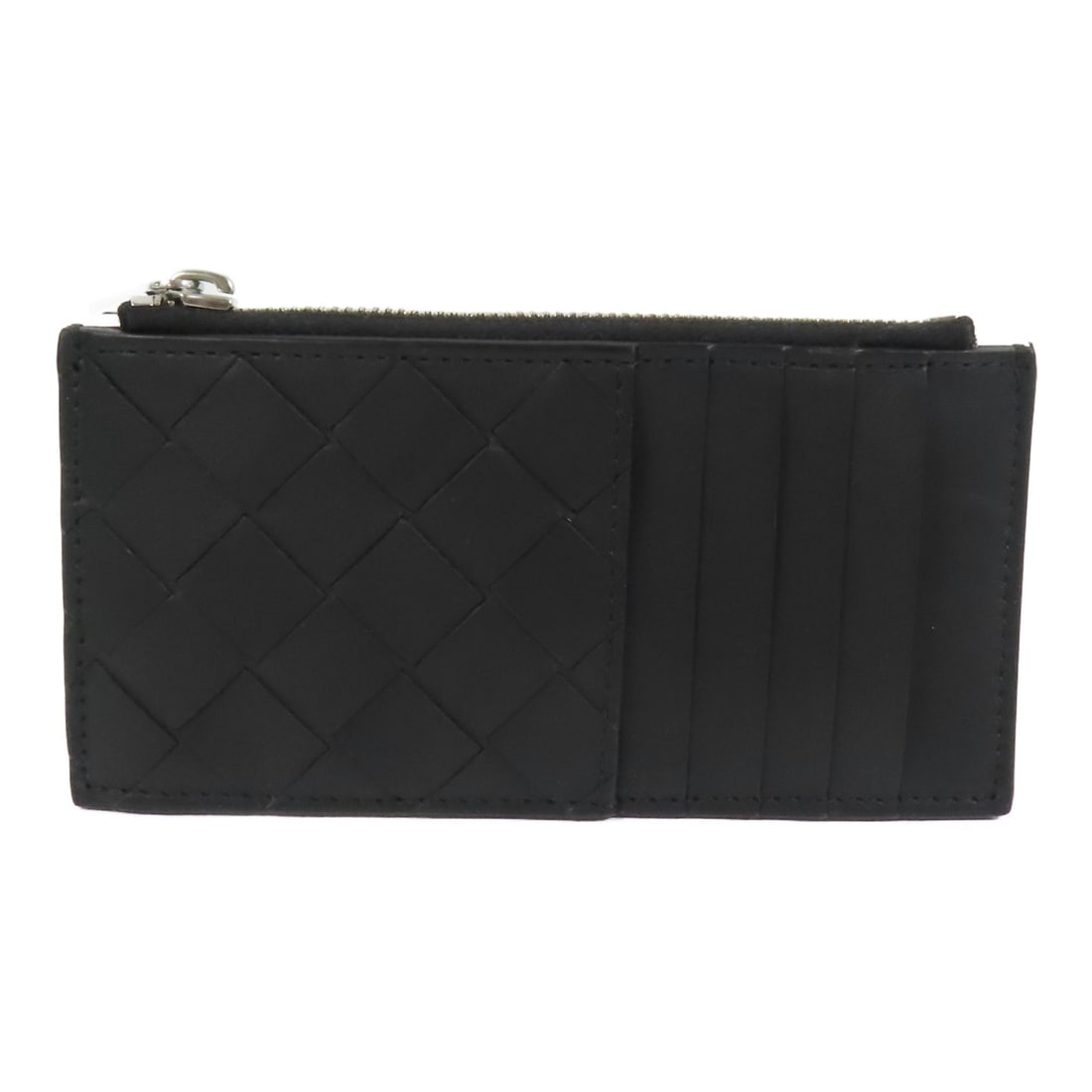 Bottega Veneta Black Leather Zip Card Case 591379: Bottega Veneta Black Leather Zip Card Case 591379 This Bottega Veneta Zip Card Case is a stylish and practical accessory crafted from high-quality leather in a sleek black finish. Designed in Italy, t