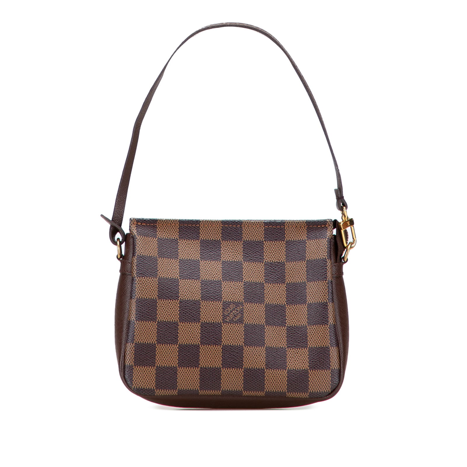 Louis Vuitton Damier Ebene Trousse Pochette Brown Canvas Bag: Louis Vuitton Damier Ebene Trousse Pochette Brown Canvas Bag This Louis Vuitton Damier Ebene Trousse Pochette is a stylish bag crafted from durable damier canvas. It features a flat leather strap for