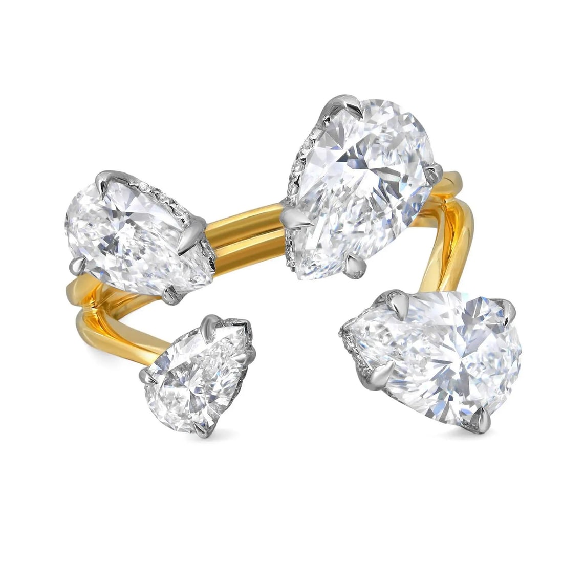 Rachel Koen 18K Yellow Gold Pear Shape Lab Grown Diamond Cocktail Ring 3.83Cttw IGI Certified: Rachel Koen 18K Yellow Gold Pear Shape Lab Grown Diamond Cocktail Ring 3.83Cttw IGI Certified This exquisite cocktail ring features a stunning design crafted from fine 18K yellow gold, showcasing a ca