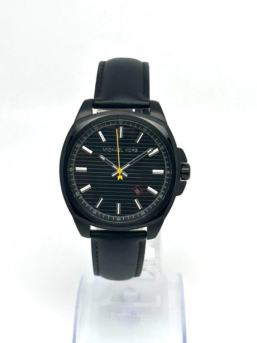 Michael Kors Bryson 42mm Black PVD Steel Leather Quartz Watch MK8632 with Box and Papers (1 of 3)