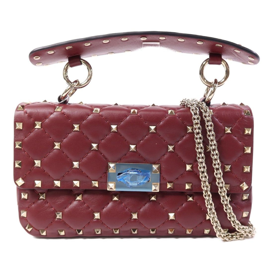 Valentino Rockstud Spike 2 Way Shoulder Bag Red Lambskin: Valentino Rockstud Spike 2 Way Shoulder Bag Red Lambskin Elevate your accessory collection with the Valentino Rockstud Spike 2 Way Shoulder Bag, crafted from luxurious lambskin leather in a striking r