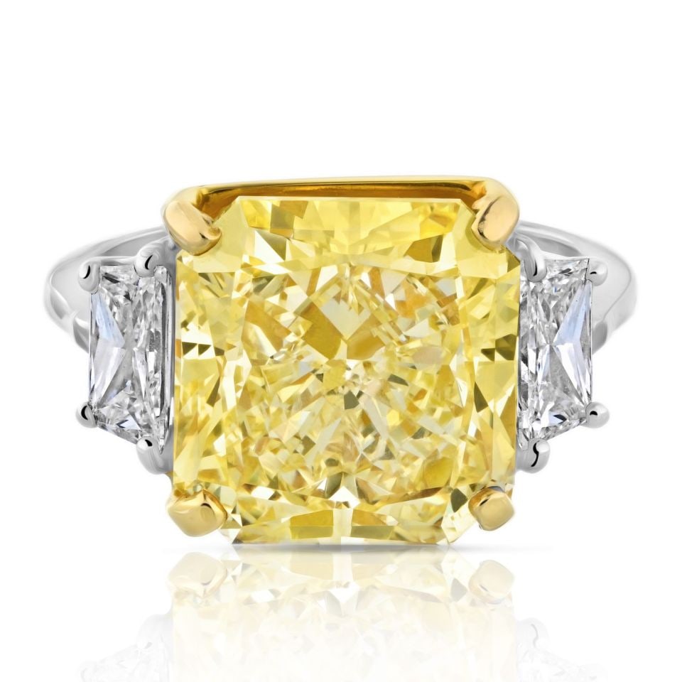 10.02 Carat Fancy Intense Yellow Diamond Ring Platinum 18K Gold (1 of 4)