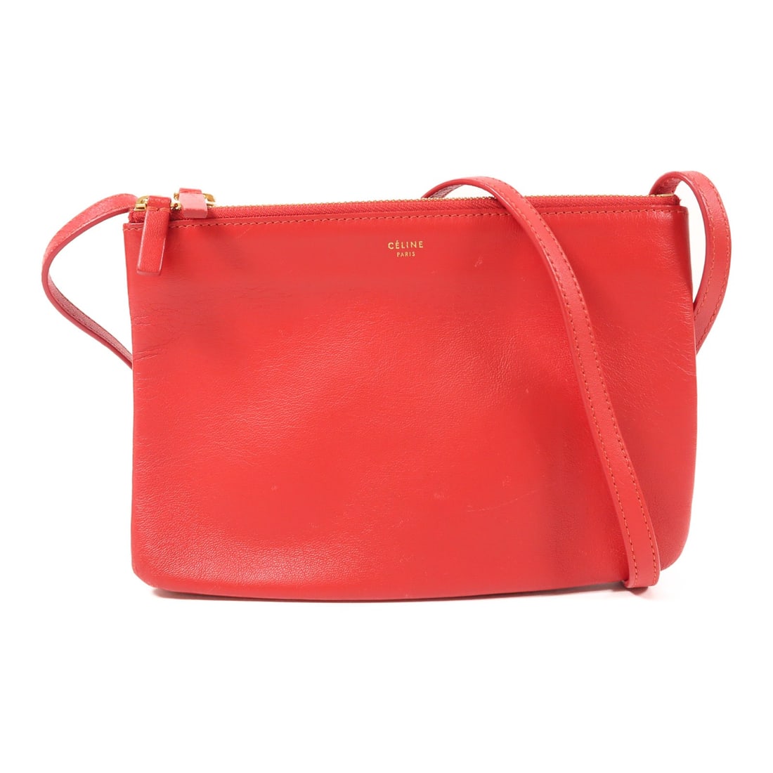 CELINE Trio Shoulder Bag 171453 Red Lambskin Leather GHW (1 of 12)