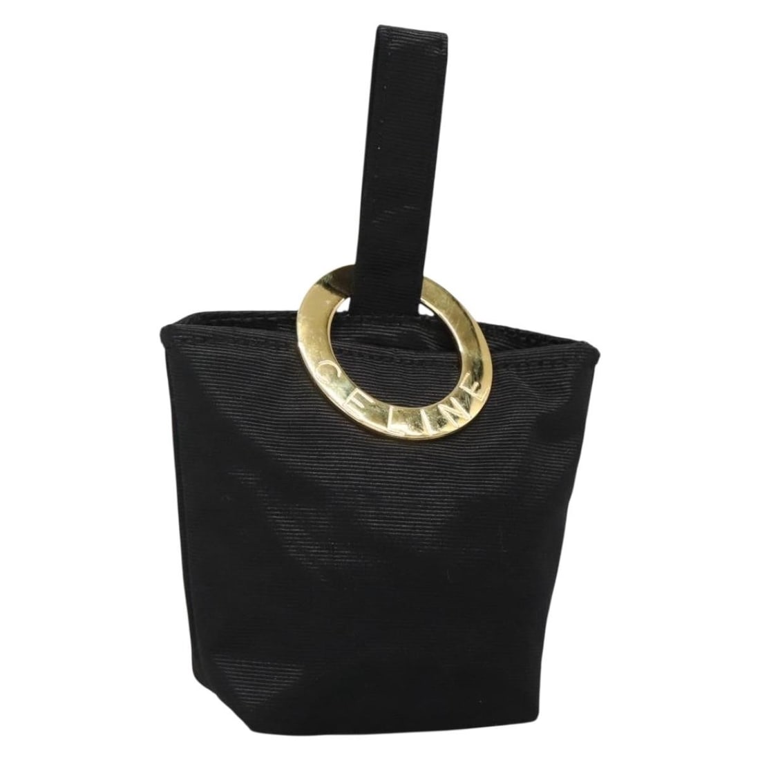 CELINE Black Gold Nylon Pouch Bag 137004 Auth: CELINE Black Gold Nylon Pouch Bag 137004 Auth This stylish CELINE Pouch is crafted from durable nylon in a chic black and gold color scheme. Measuring approximately 5.1 inches in length, 3.9 inches in
