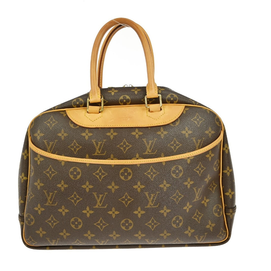 Deauville Bowling Monogram Canvas Handbag by Louis Vuitton M42270: Deauville Bowling Monogram Canvas Handbag by Louis Vuitton M42270 This is a vintage Louis Vuitton Deauville Bowling Handbag, featuring the iconic monogram canvas leather exterior and beige double hand